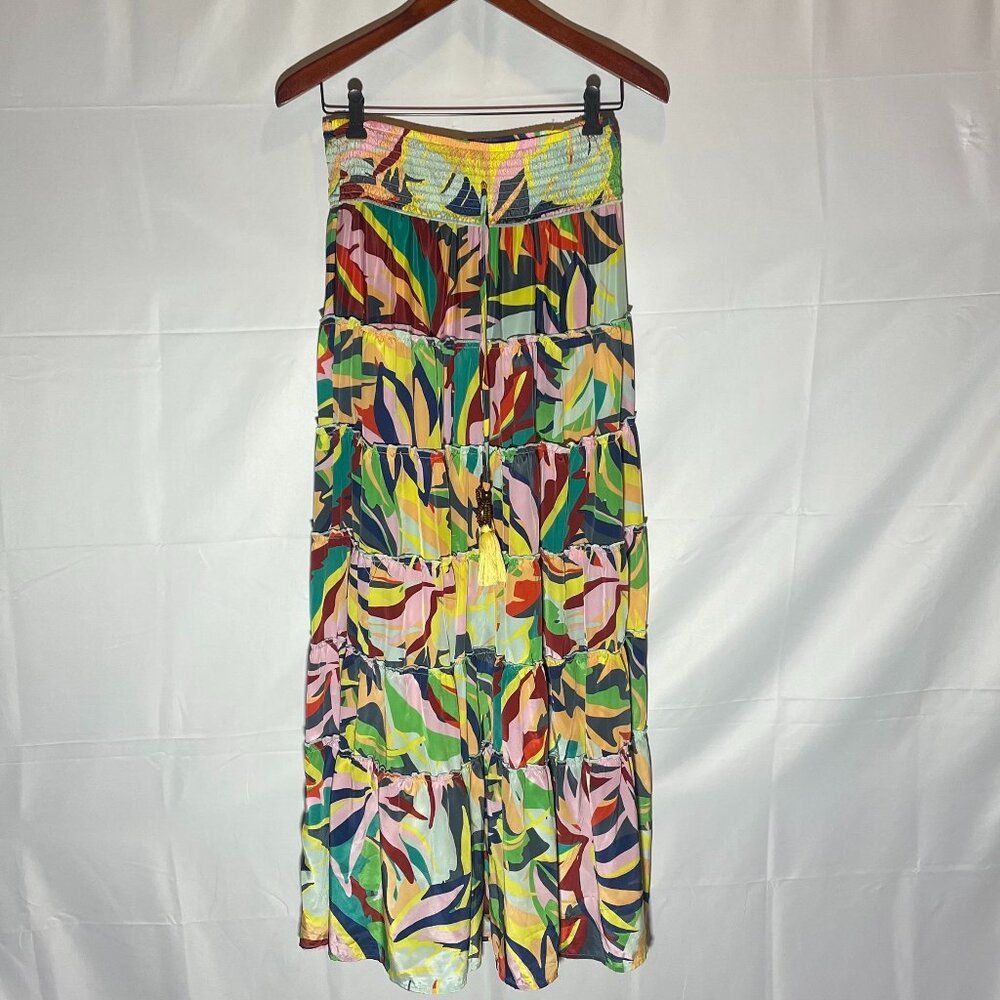 True Destinations Tropical Floral Tiered Broomstick Maxi Skirt Size Small